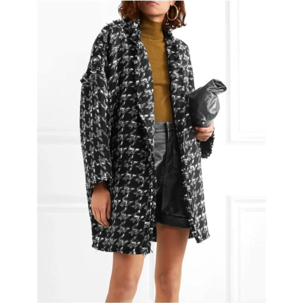 IRO XS Oversized Wool Houndstooth Trouble Coat $800 Dolman Sleeve Jacket 32